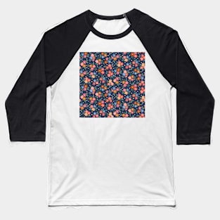 AFP22-02-ai Daisy field with leaves and polka dots oranges and blues on navy-blue -02 Baseball T-Shirt